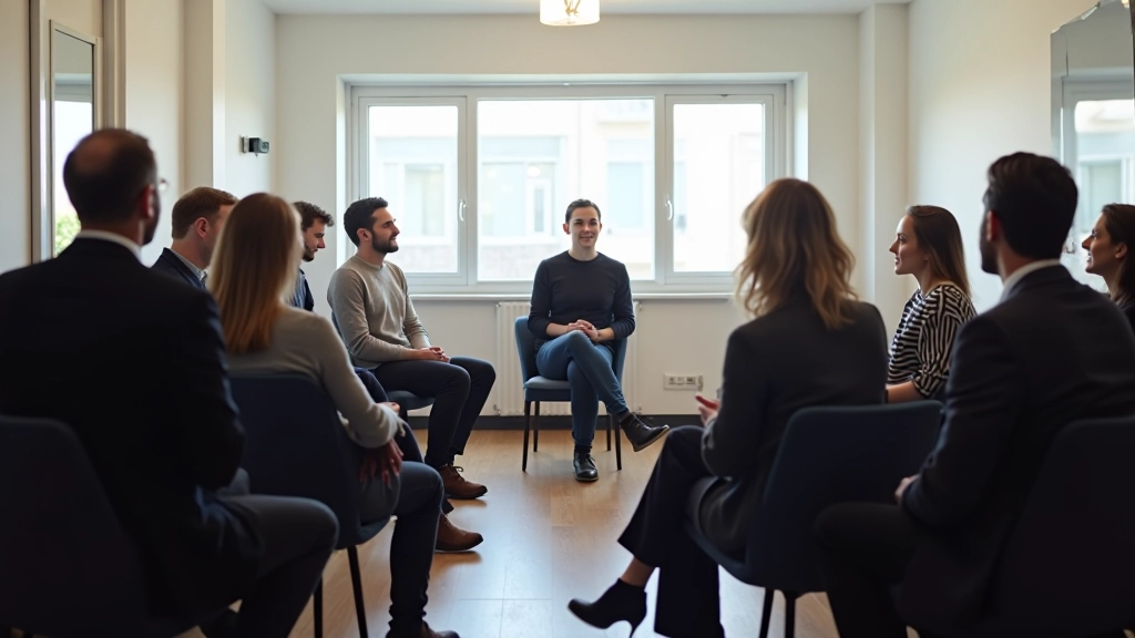 Grupo de profissionais em workshop interativo de oratória