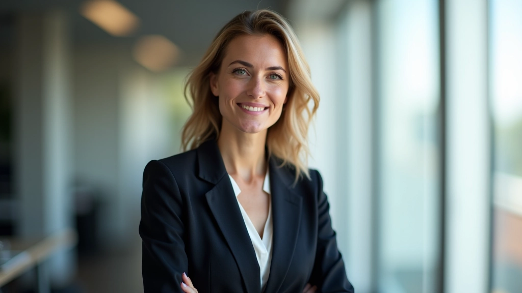 Mulher em postura de poder, em pé com ombros para trás, demonstrando confiança antes da apresentação